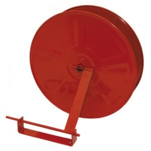 Reel fire hose cabinet with arm mounting