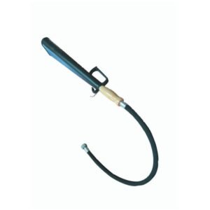 Discharge hose with plastic nozzle and wooden handle